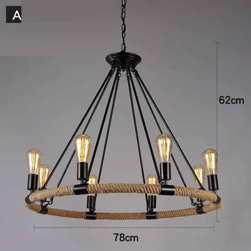 Suspension Industrielle Madeleine Brume en Corde de Chanvre — MODÈLE B / Sans ampoule E27 ; MODÈLE B / Avoir une ampoule E27