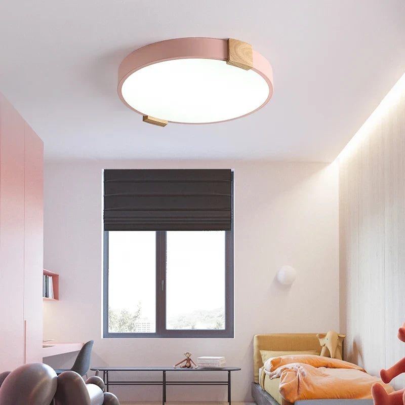 Plafonnier — LED rond nordique en fer et bois décoratif créatif