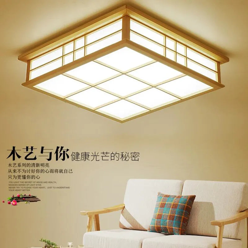 Plafonnier japonais en bois à LED pour éclairage élégant Eugène Reflet - Chaleur du Bois & Atmosphère Accueillante