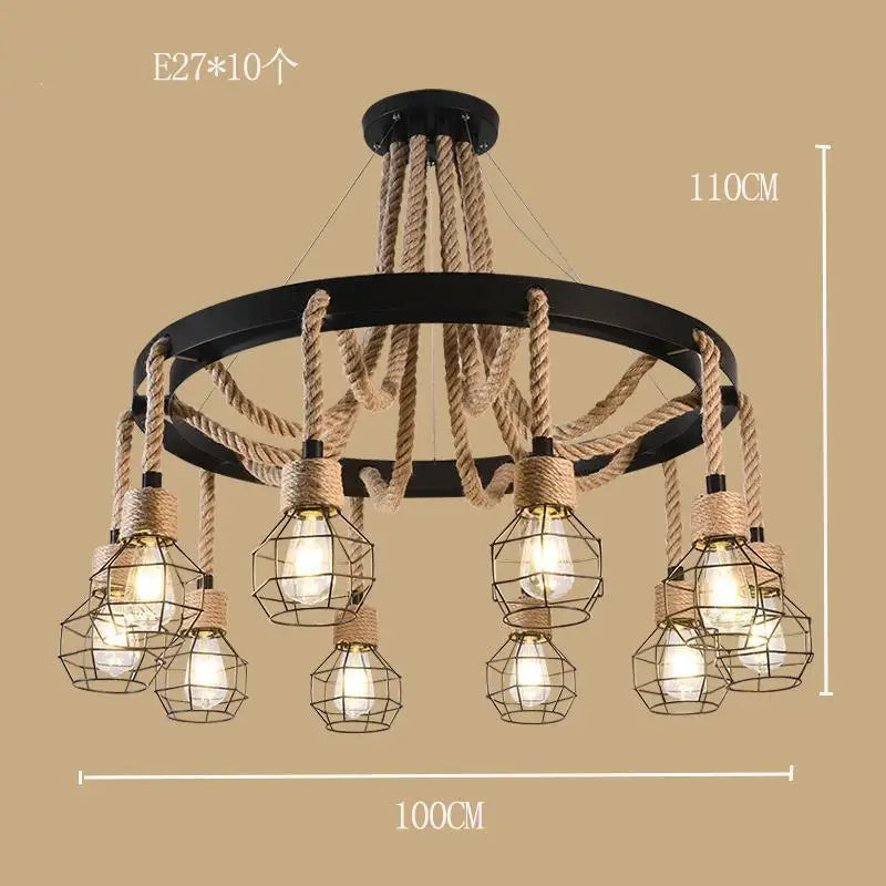 Lustre — Style industriel en ferronnerie et corde de chanvre