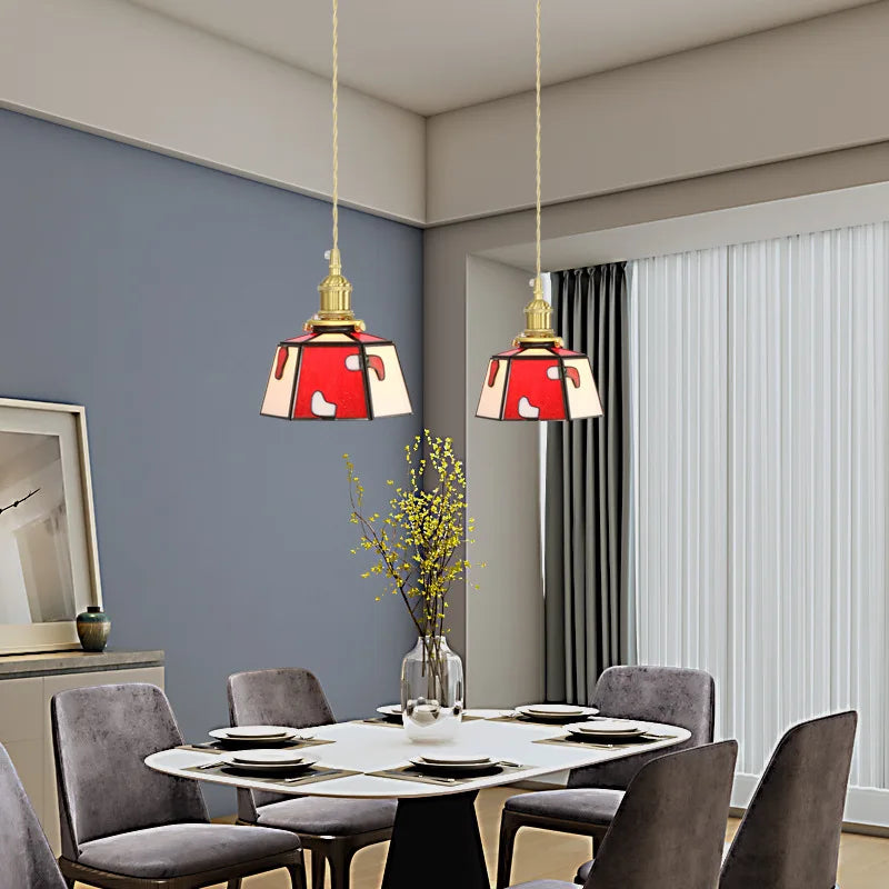 Suspension en vitrail rétro style japonais pour décoration intérieure Azélie Reflet en Verre - Reflets Subtils & Décor Raffiné