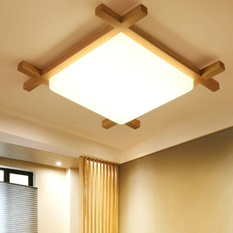Lampe Japonaise Plafonnier Évrard Ligne en Bois - Le Charme du Bois au Quotidien