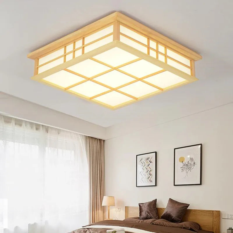 Plafonnier japonais en bois à LED pour éclairage élégant Eugène Reflet - Chaleur du Bois & Atmosphère Accueillante