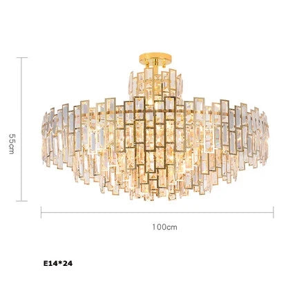 Lustre — Design LED moderne en cristal argenté et doré suspendu