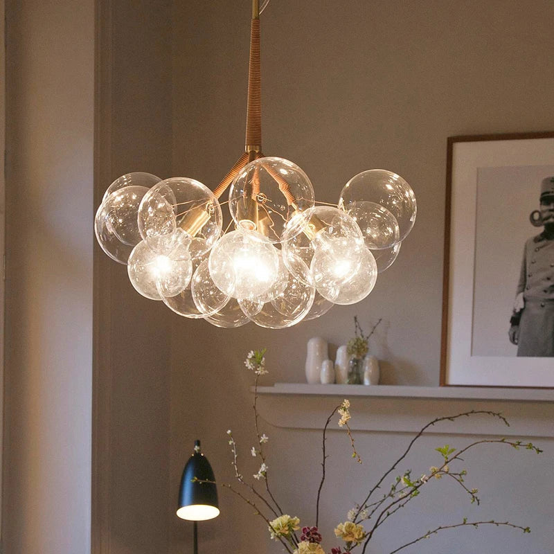 Lustre — Nordique à lunettes avec fils café et lampes en verre