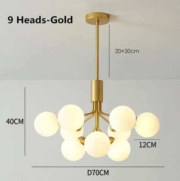 Lustre — Boule de verre nordique LED or luxe chambre cuisine lampe magique haricot Apiales lustres pour salle à manger café éclairage