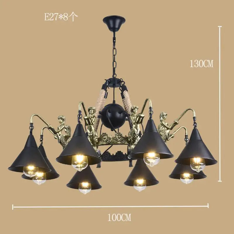Lustre — Style industriel en ferronnerie et corde de chanvre