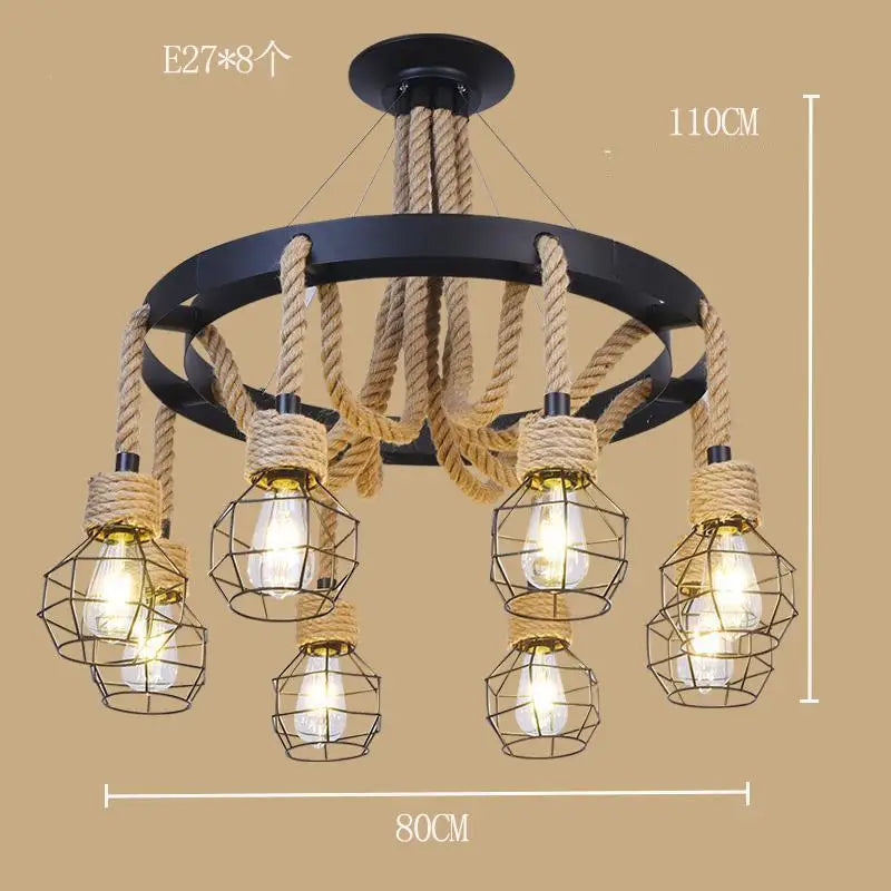 Lustre — Style industriel en ferronnerie et corde de chanvre