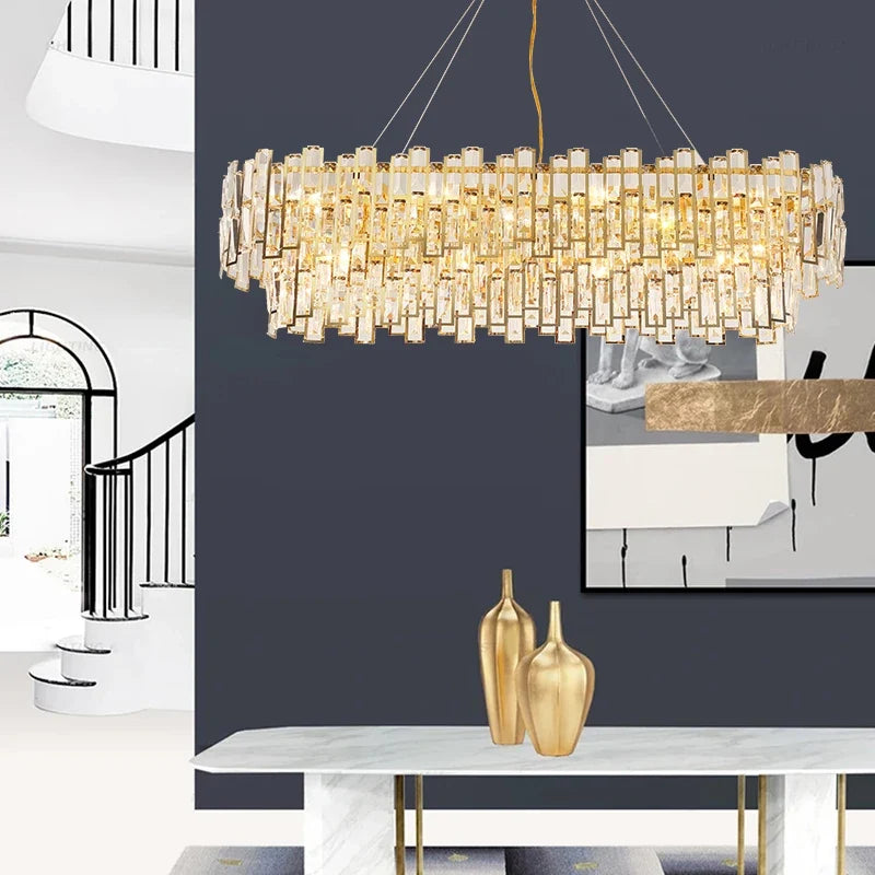 Lustre — Design LED moderne en cristal argenté et doré suspendu