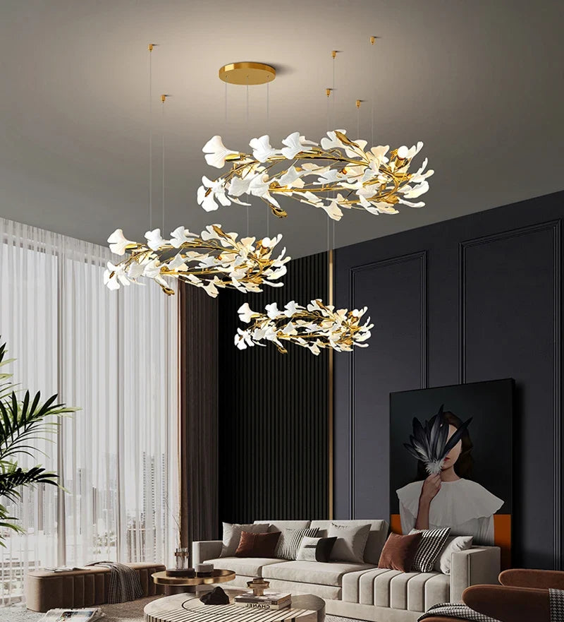 Lustre — Moderne en céramique avec pétales de LED