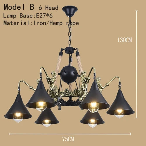Lustre Industriel Ambroise Brume en Corde Tressée et Métal — Tête modèle B 6