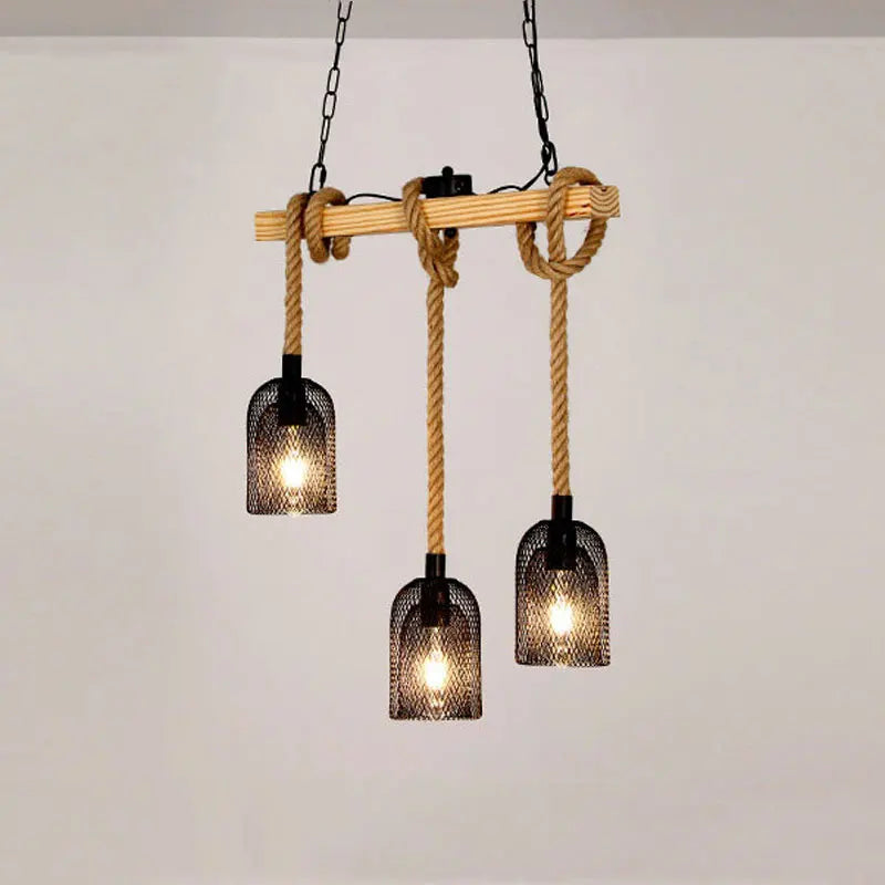 Lustre Industriel Arsène Rivage en Corde de Chanvre et Bois — Type B sans ampoule