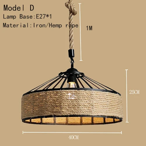 Lustre Industriel Ambroise Brume en Corde Tressée et Métal — Modèle D