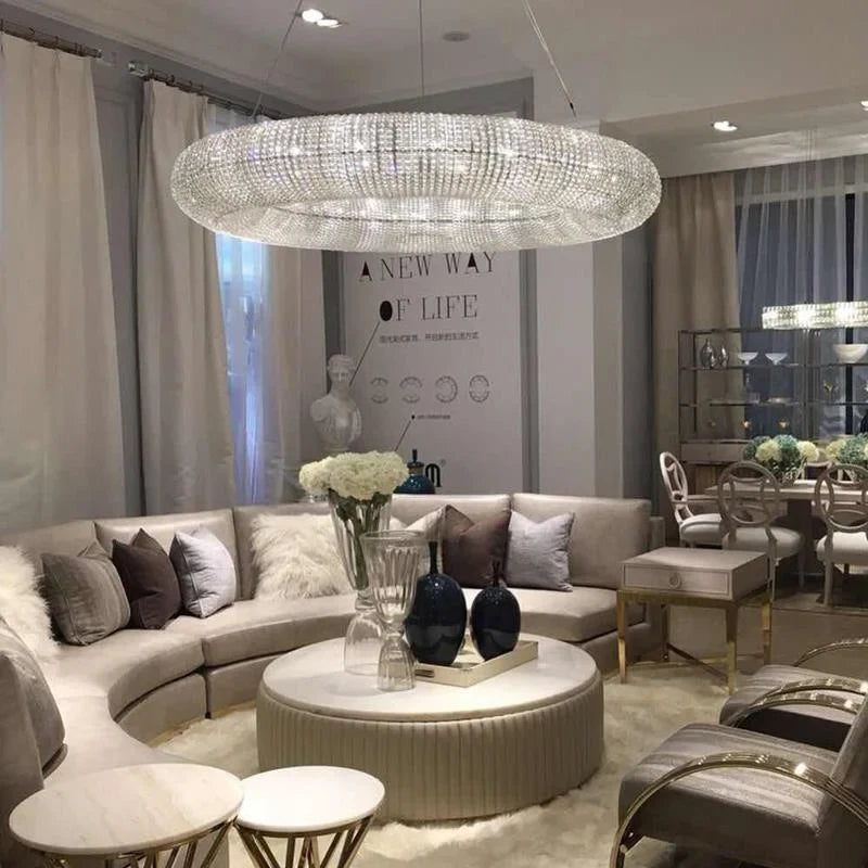 Lustre — Design moderne à LED avec anneau en cristal