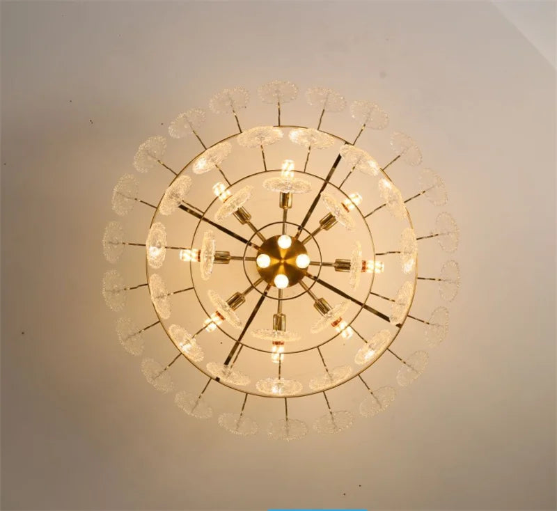 Lustre — Rond en cristal doré design moderne à LED