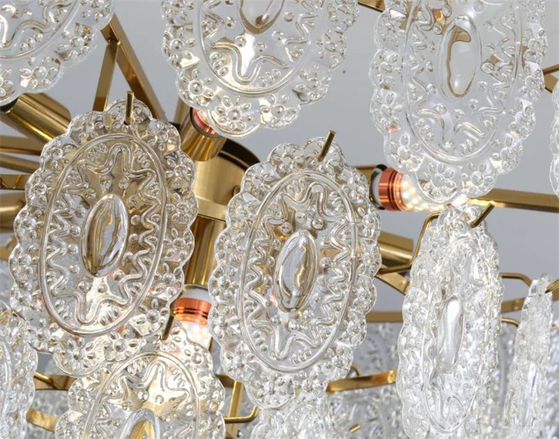 Lustre — Rond en cristal doré design moderne à LED