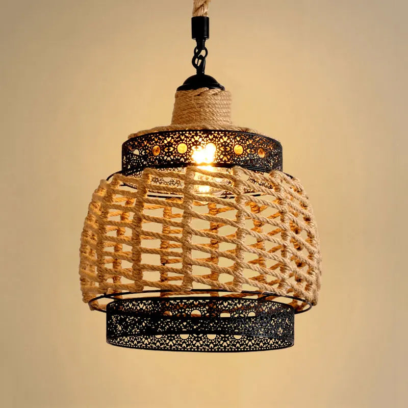 Lustre Vintage Édith Brume en Corde de Chanvre