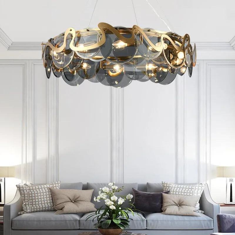 Lustre — Rond en verre et fer pour éclairage intérieur