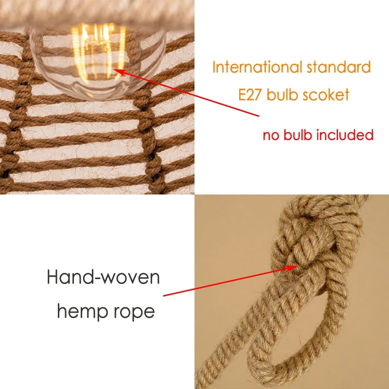 Suspension Industrielle Gaspard Brume en Corde de Chanvre