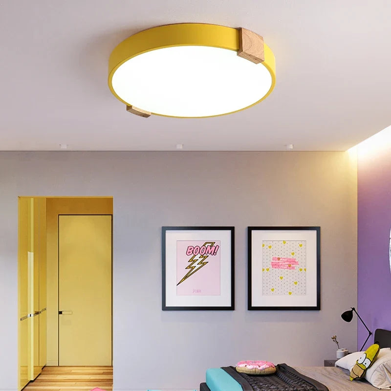Plafonnier — LED rond nordique en fer et bois décoratif créatif