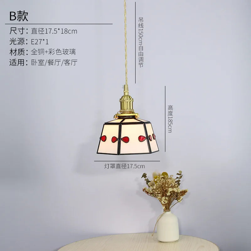 Suspension en vitrail rétro style japonais pour décoration intérieure Azélie Reflet en Verre - Reflets Subtils & Décor Raffiné