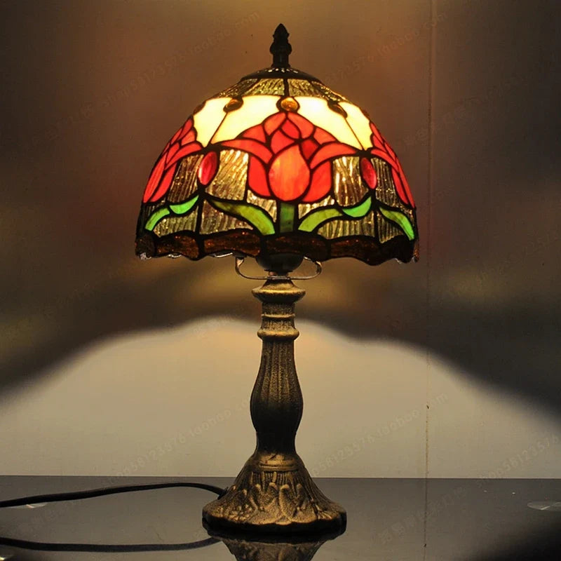 lampe à poser style campagnard en verre tiffany