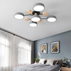 Arisha Plafonnier Rond Moderne, Métal/Bois, Blanc/Vert/Gris, Salon - Neutralighting
