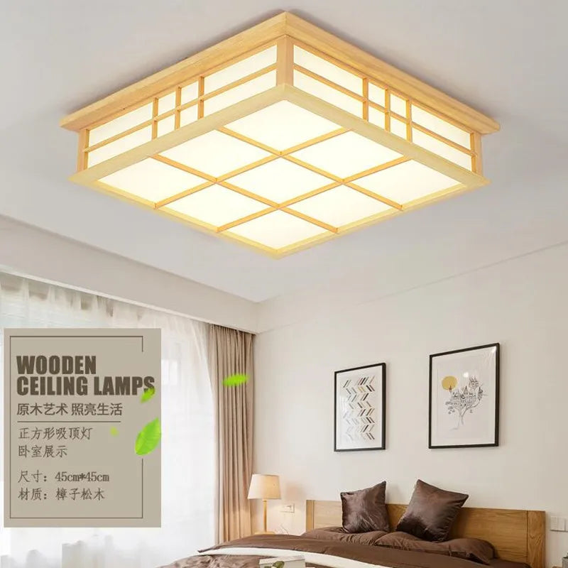 Plafonnier japonais en bois à LED pour éclairage élégant Eugène Reflet - Chaleur du Bois & Atmosphère Accueillante