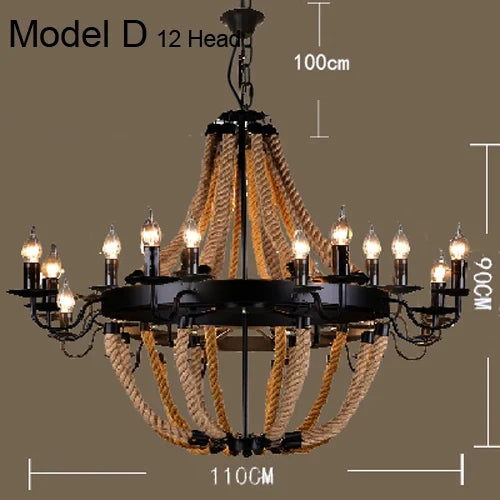 Lustre Vintage Augustine Brume en Corde de Chanvre et Métal — Tête modèle D 12