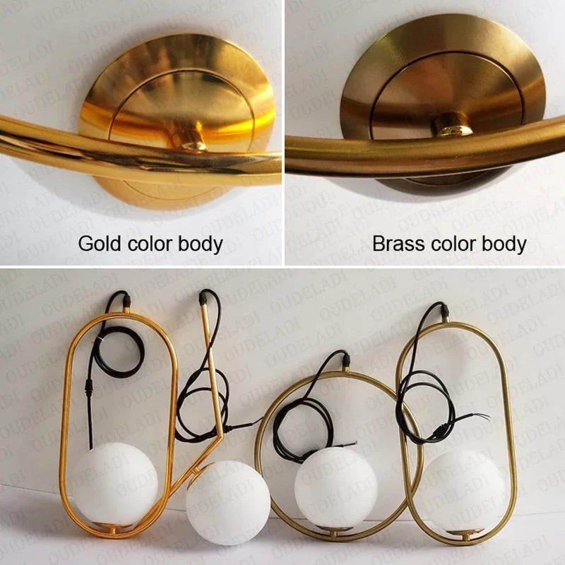 Suspension — Boule de verre nordique suspension lumières Vintage cerceau or moderne LED suspension lampe pour salon maison Loft décor industriel Luminaire
