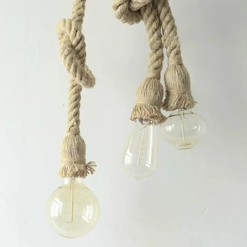 Suspension Vintage Iris Brume en Corde de Chanvre — Tête simple de 1 m ; Tête simple de 2 m ; Têtes doubles de 1 m ; Ampoule 4W E27 220V ; Têtes doubles de 2 m