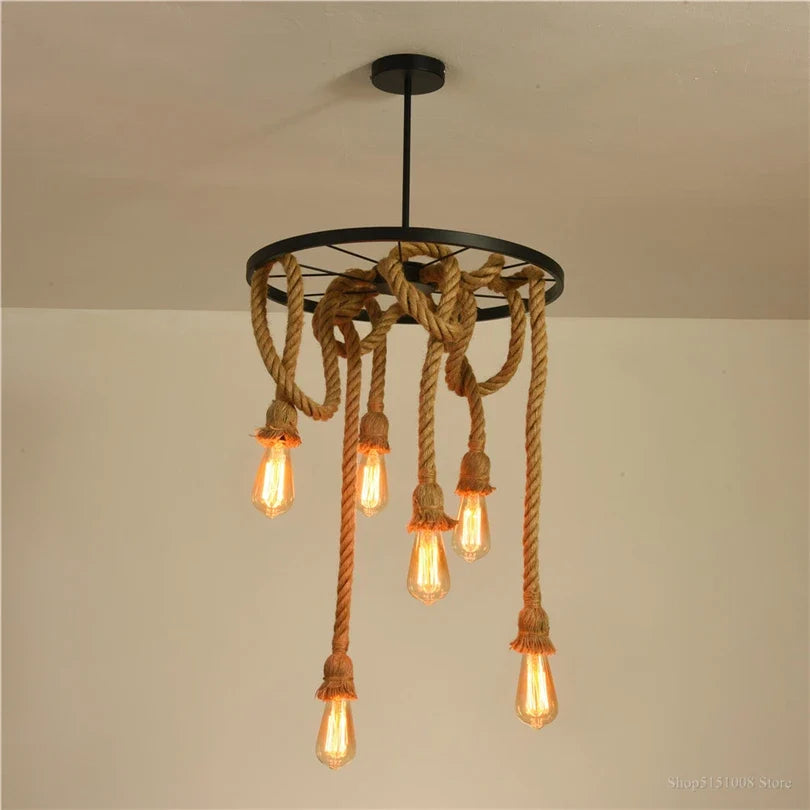 Suspension Vintage Anatole Sillage en Corde de Chanvre et Métal