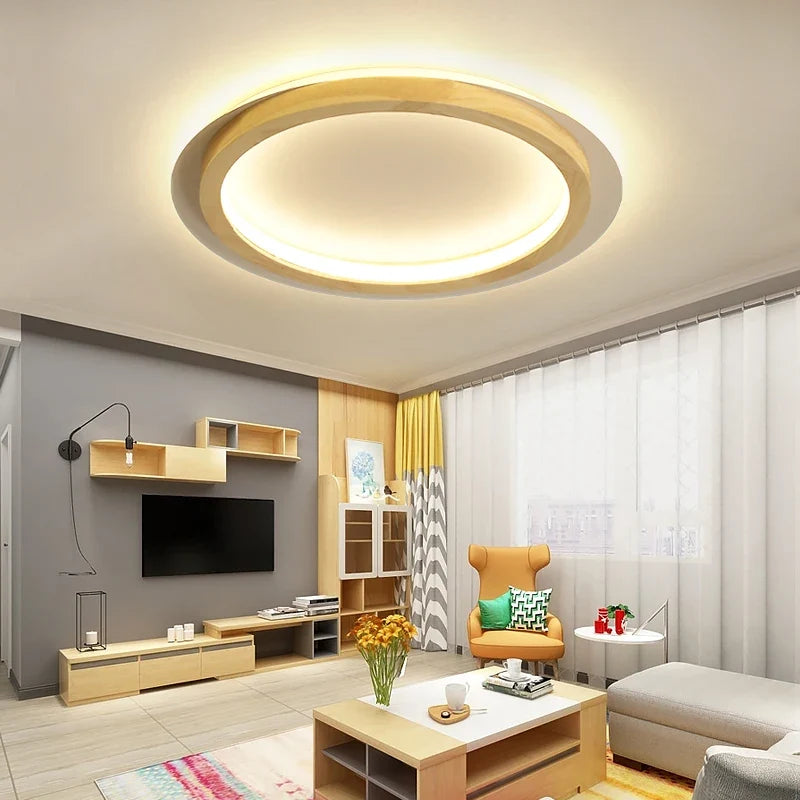 Plafonnier — LED rondes modernes nordiques en acrylique et bois