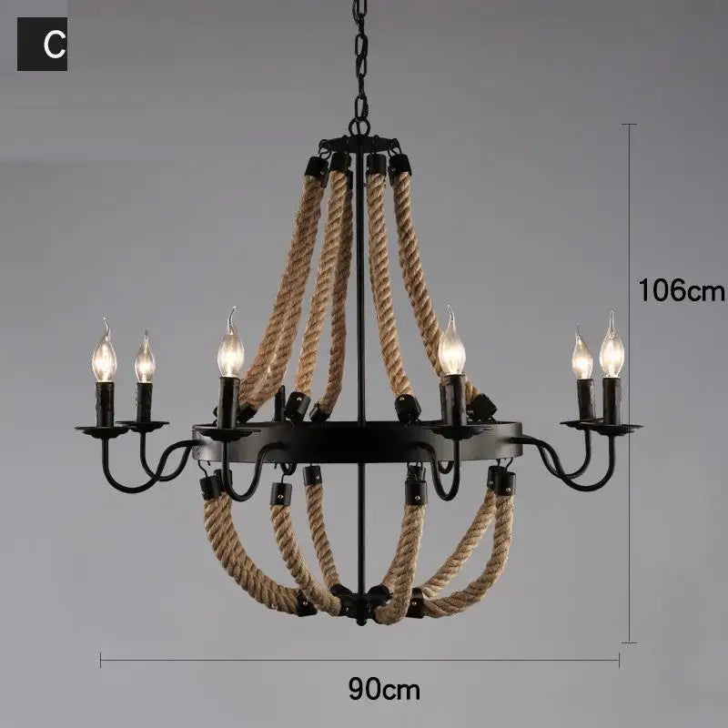 Suspension Industrielle Madeleine Brume en Corde de Chanvre — MODÈLE K / Sans ampoule E27 ; MODÈLE K / Avoir une ampoule E27
