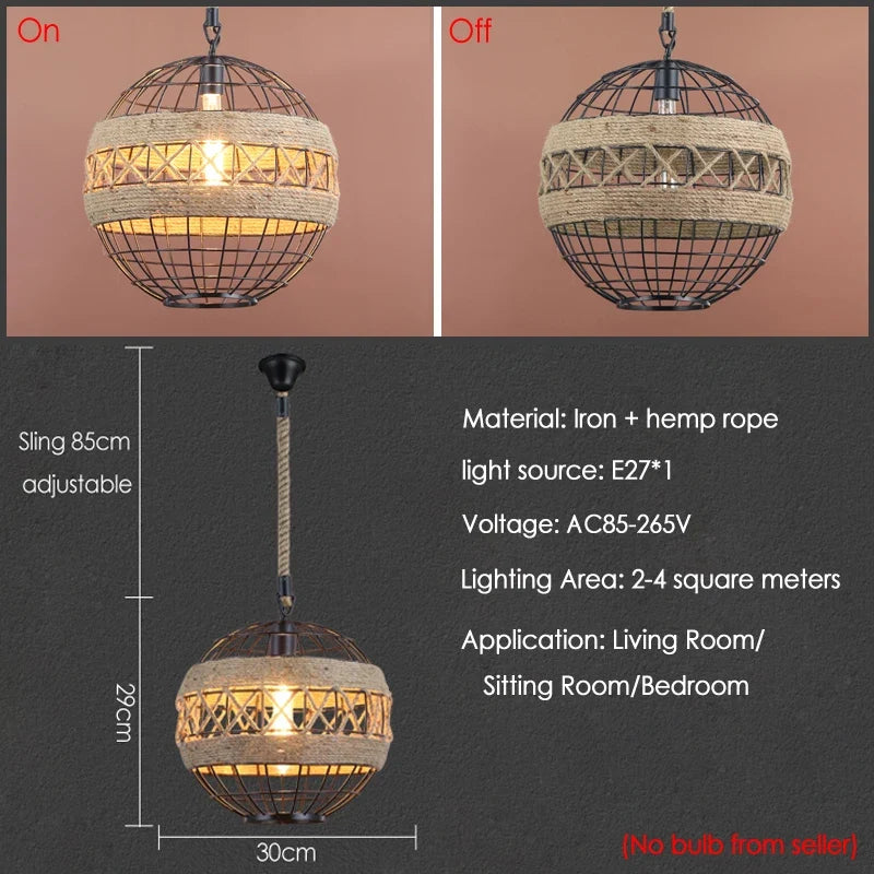 Lustre Vintage Oscar Rivage en Corde de Chanvre