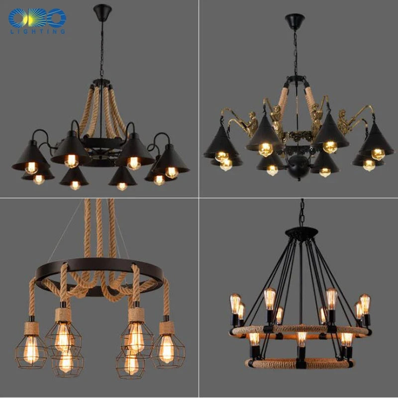 Lustre Vintage Augustine Brume en Corde de Chanvre et Métal