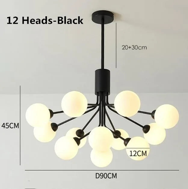Lustre — Boule de verre nordique LED or luxe chambre cuisine lampe magique haricot Apiales lustres pour salle à manger café éclairage