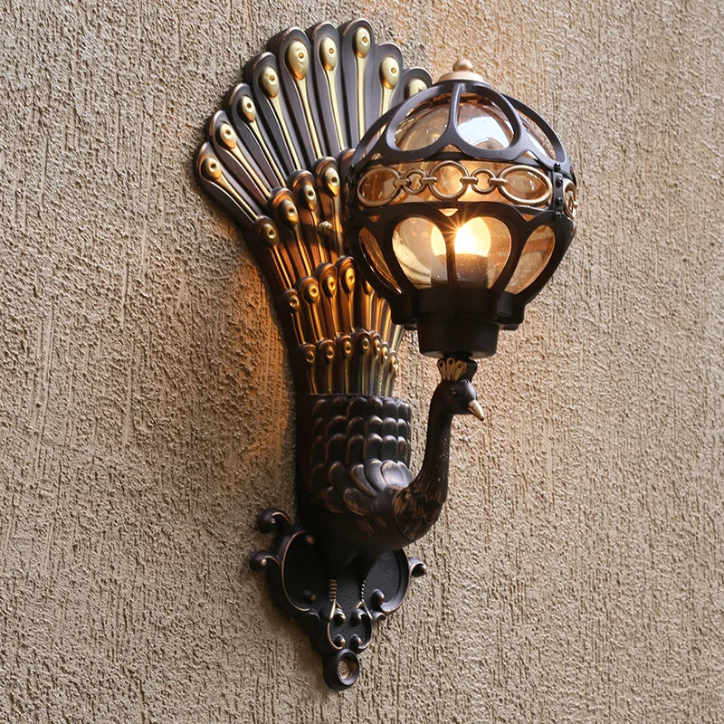 Applique murale — Style européen rétro paon LED hôtel Art balcon Villa porte lumière adapté à l'éclairage intérieur/extérieur