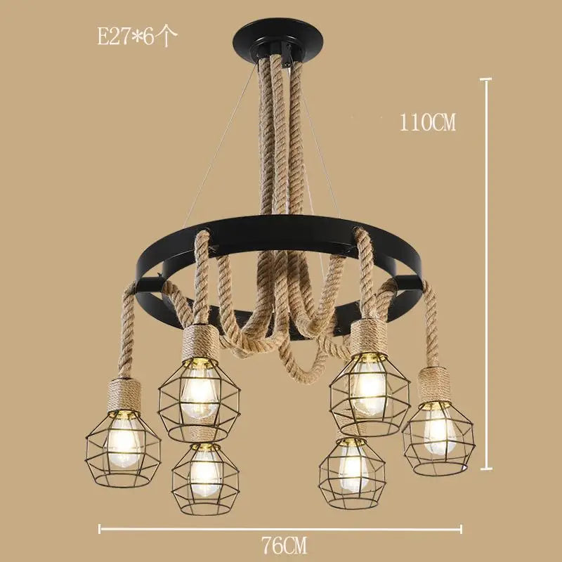 Lustre — Style industriel en ferronnerie et corde de chanvre