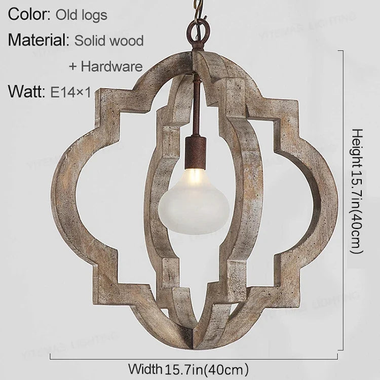 Lustre — Vintage lustre en bois massif éclairage à la maison style français américain pour salon chambre à manger cuisine rétro blanc 4 lumières