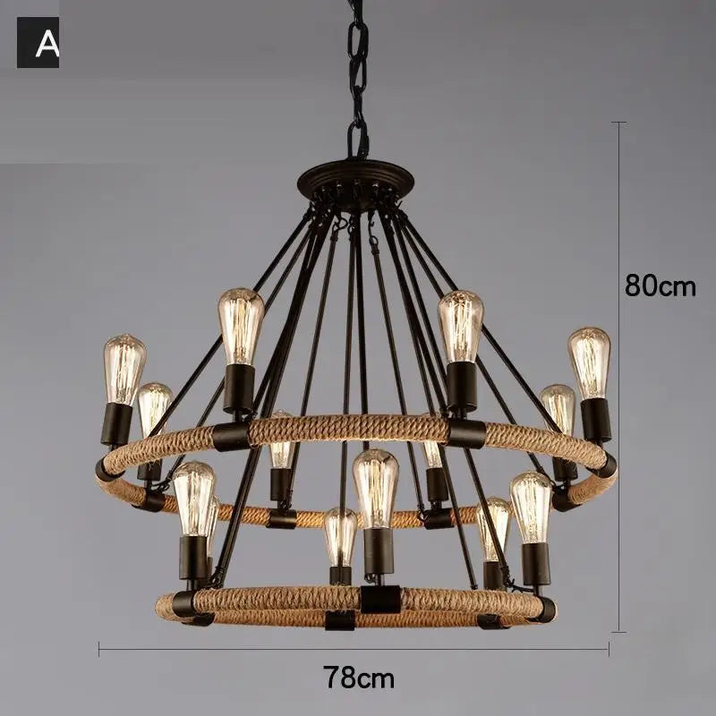 Suspension Industrielle Madeleine Brume en Corde de Chanvre — MODÈLE C / Sans ampoule E27 ; MODÈLE C / Avoir une ampoule E27