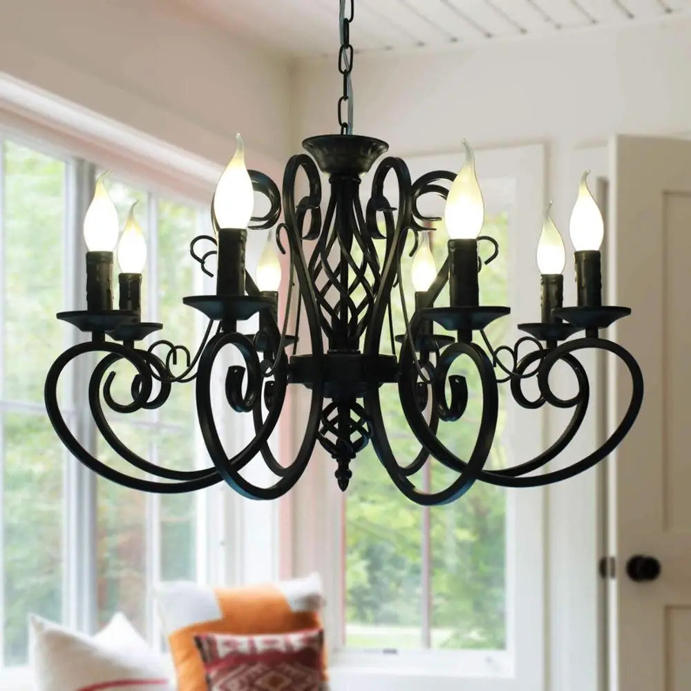 Lustre — Vintage en fer forgé avec bougies en métal