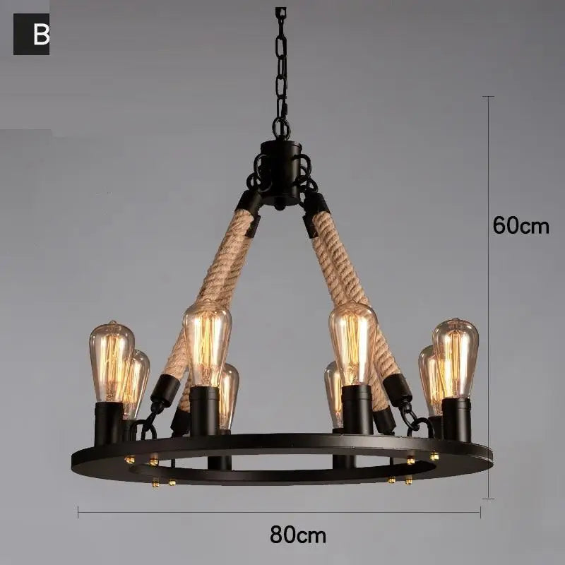 Suspension Industrielle Madeleine Brume en Corde de Chanvre — MODÈLE H / Avoir une ampoule E27 ; MODÈLE H / Sans ampoule E27