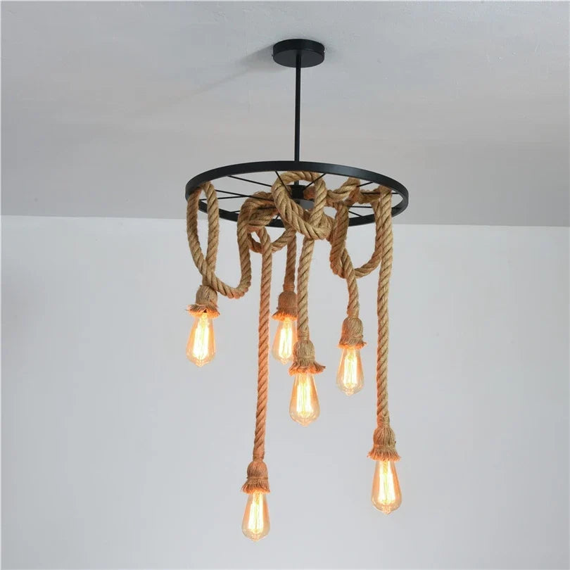 Suspension Vintage Anatole Sillage en Corde de Chanvre et Métal