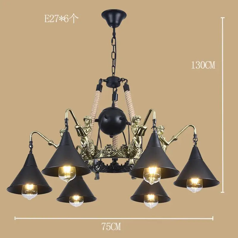 Lustre — Style industriel en ferronnerie et corde de chanvre