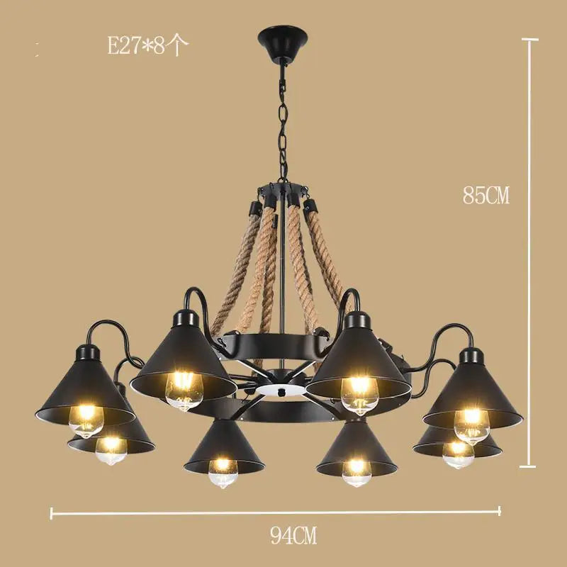 Lustre — Style industriel en ferronnerie et corde de chanvre