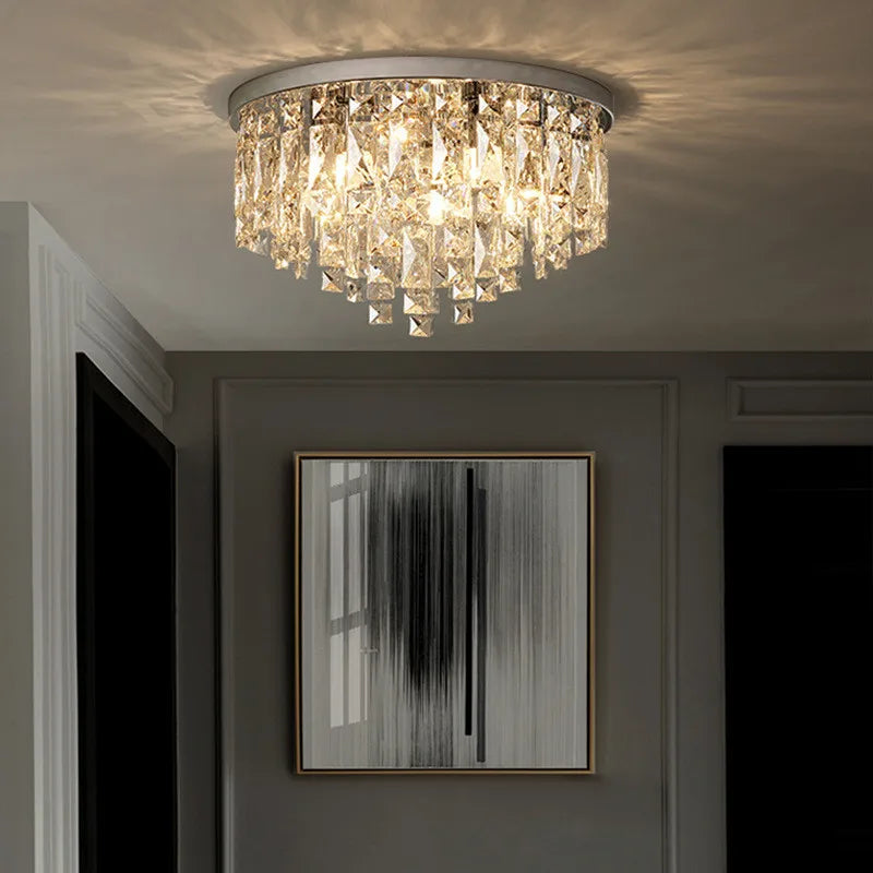 Plafonnier — LED moderne en acier chromé avec cristaux k9 art déco