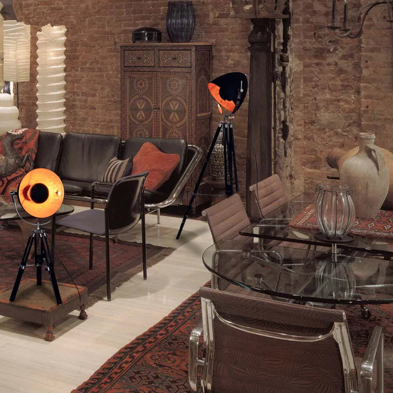 lampe de sol vintage à trépied avec ampoules edison décorative