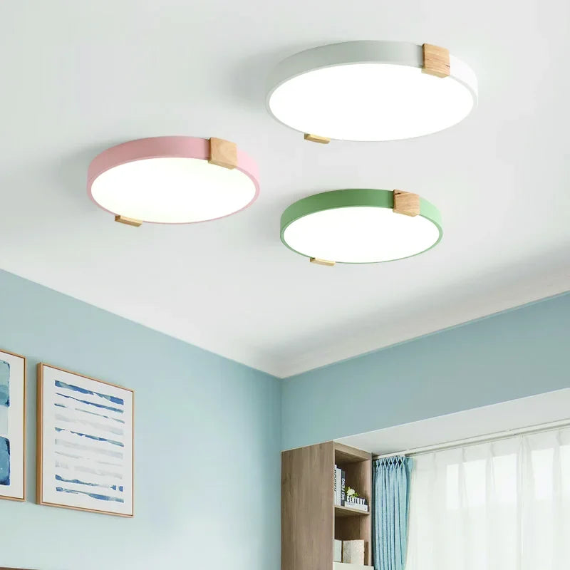 Plafonnier — LED rond nordique en fer et bois décoratif créatif