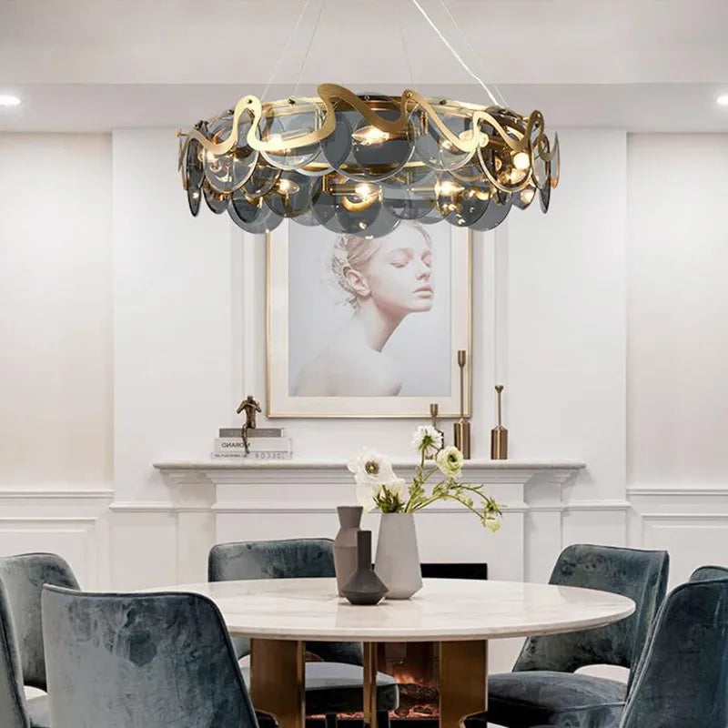 Lustre — Rond en verre et fer pour éclairage intérieur